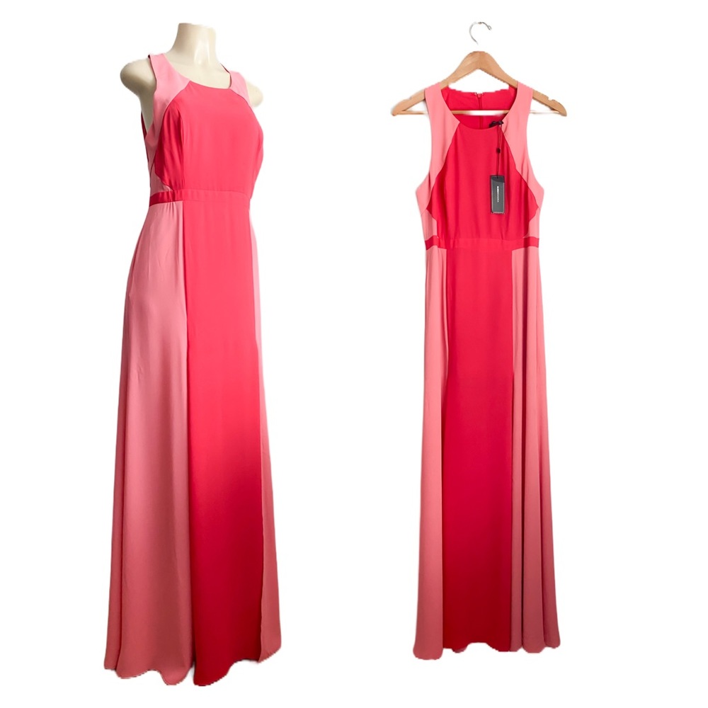 $298❗️BCBGMAXAZRIA Colorblock Pink Formal Maxi Evening Wedding Angela Prom Dress